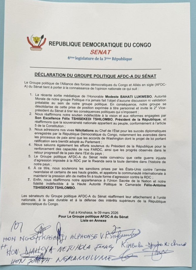 Le groupe AFDC-A abandonne Bahati Lukwebo et lui laisse subir les conséquences de ses propos.