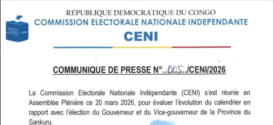Sankuru : la Ceni contraint d'organiser l'élection du gouverneur et de son vice. (Communiqué)
