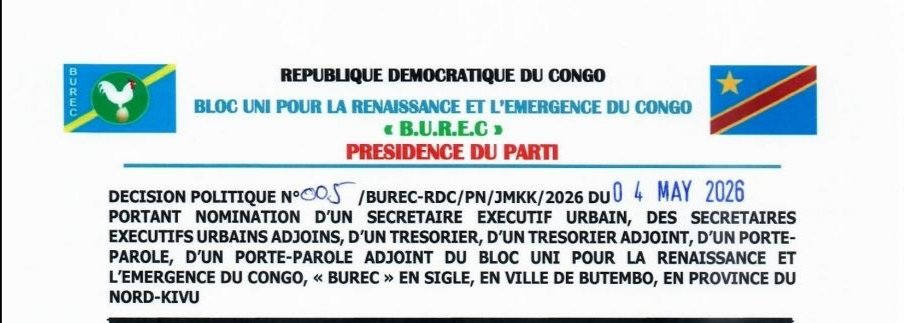 Butembo : De nouvelles nominations au sein du parti politique BUREC